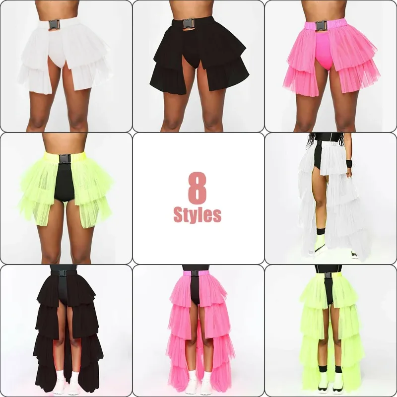 Womens Skirt Mesh Tulle High Low Bustle Skirt Dancing Petticoat Skirt Fluffy Underskirt Clubwear Party Dress