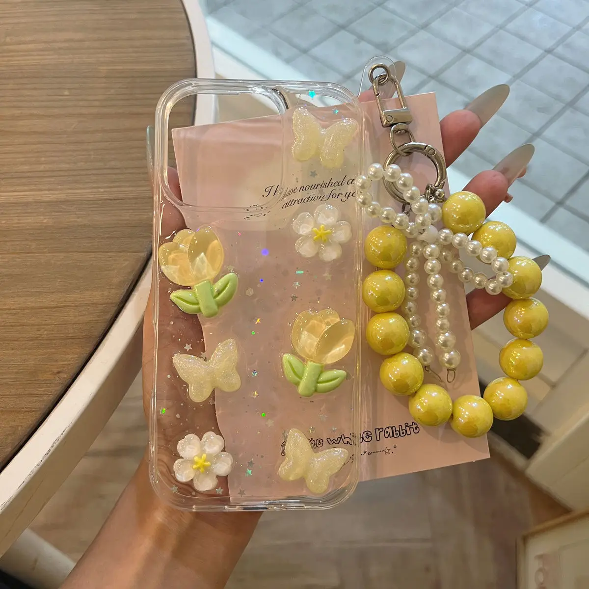 INS ثلاثية الأبعاد زهور التوليب واضح جراب هاتف آيفون 16 16E 15 14 13 12 11 8 7 X XS XR Mini Pro Max Plus غطاء مع حبل مطرز