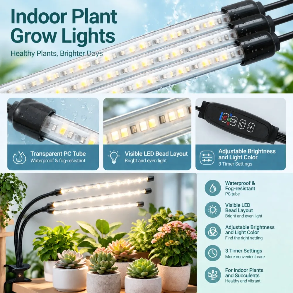 Full‑Spectrum Sun‑Like LED Plant Grow Lights 4‑Head Stand‑Type Plant Grow Lights with Timing Function & High‑Quality Materials