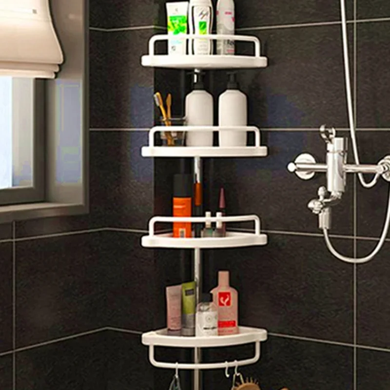 Shower Caddy Tension Pole Rust Proof Telescopic Rod Storage Rack Bathroom Corner Organizer 4 Tier