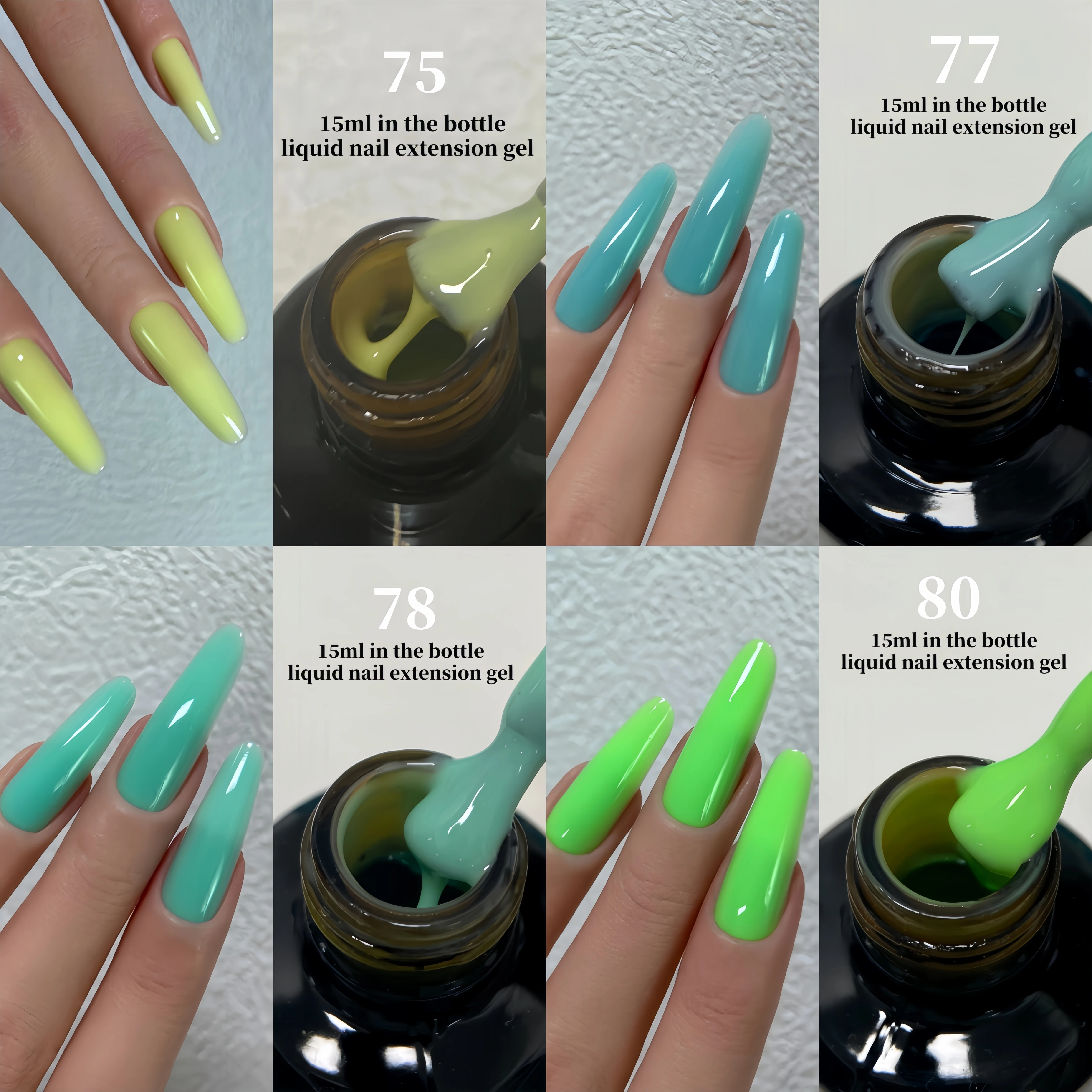 MSHARE 15ml Grünes Flüssiges Builder-Nagelgel Nagelverlängerungsgel TPO-frei Selbstnivellierend Abwischbares UV-LED-Gel in der Flasche