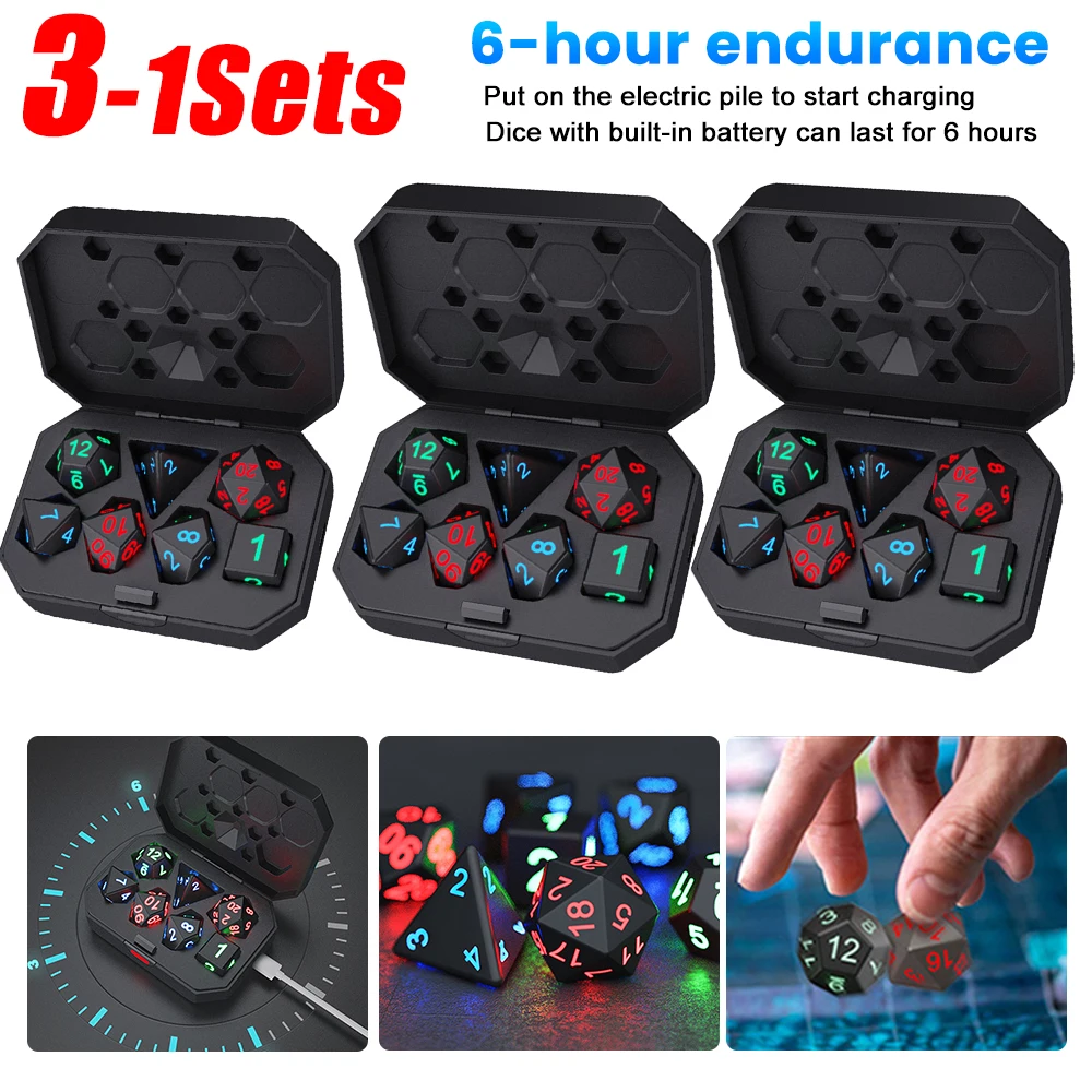 

3-1Sets Electronic Luminous LED Dice Set Multi Sided Dice Table Game Funny Dice Games Adults Party Entertainment Toys Board Game