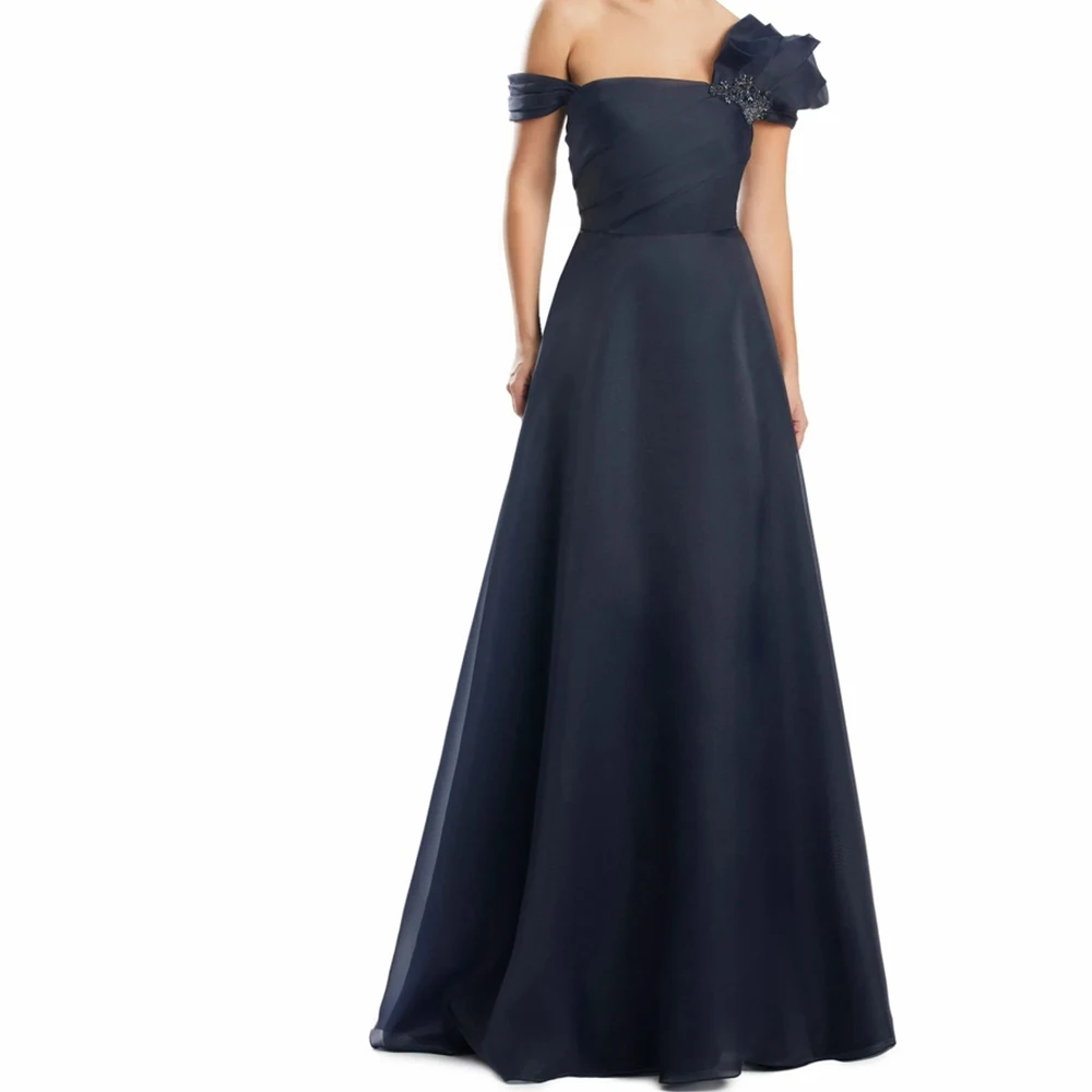 

Strapless Off the Shoulder Jersey Floor Length A-Line Zipper Back Crystal Sweep Train Backless Elegant Luxury Evening Dress 2024