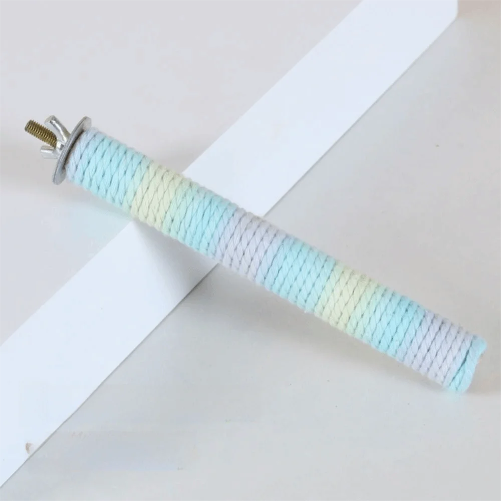 Comfortable Grip Parrot Standing Perch Colorful Cotton Rope Bird Teeth Chew Pole Screw Fixation Wear-resistant