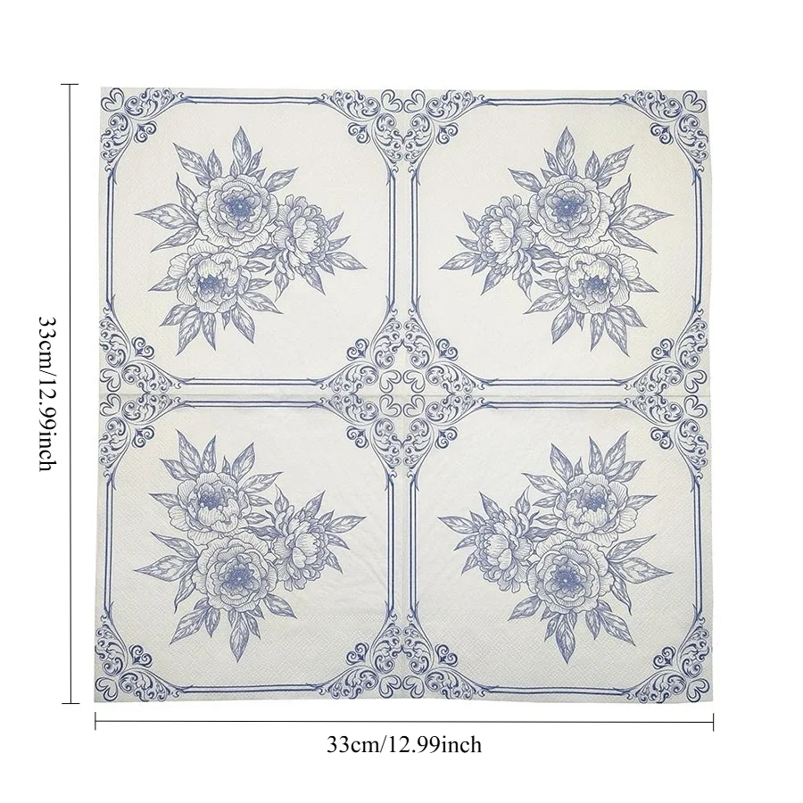 20 stücke 33 cm 2 Schicht Blau Gedruckt Servietten Party Tisch Papier Mahlzeit Matte Dekorative Malerei Papier DIY Decoupage Papier