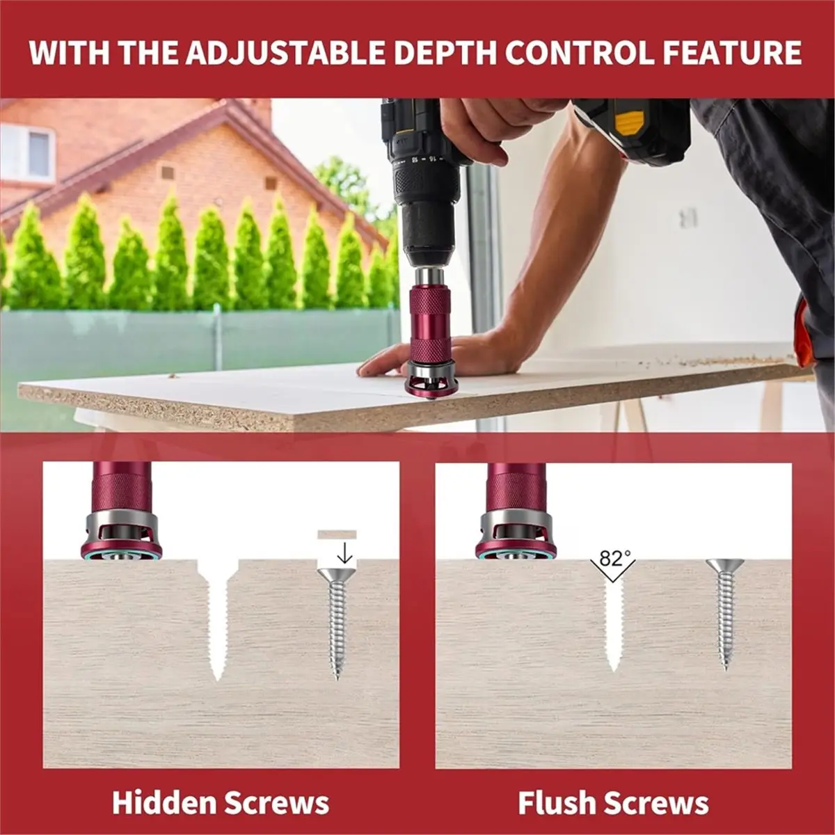 2026 New Countersink Drill Set, Countersink Wood Drill with Adjustable Depth Stop, Countersink Drill with 1/4 Inch Hex Shank