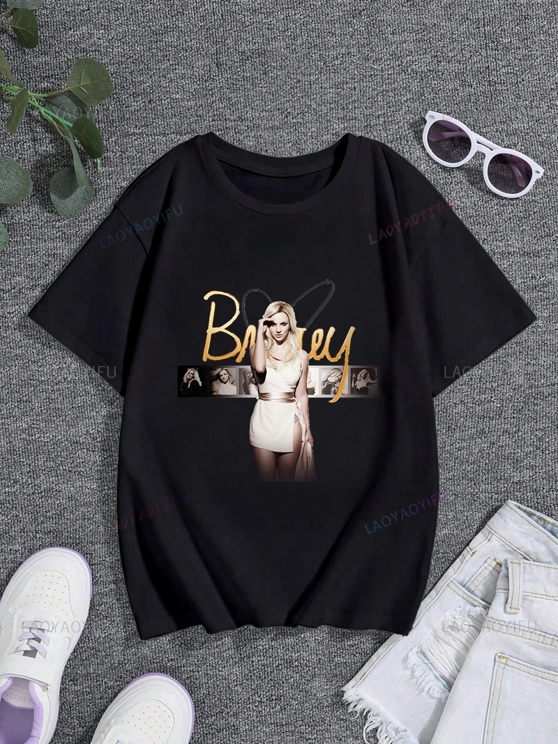 BRITNEY SPEARS Poster Print T-shirt, Women's Everyday Fashion Casual Short-sleeved Top, Spring/summer Street Cotton Shirt