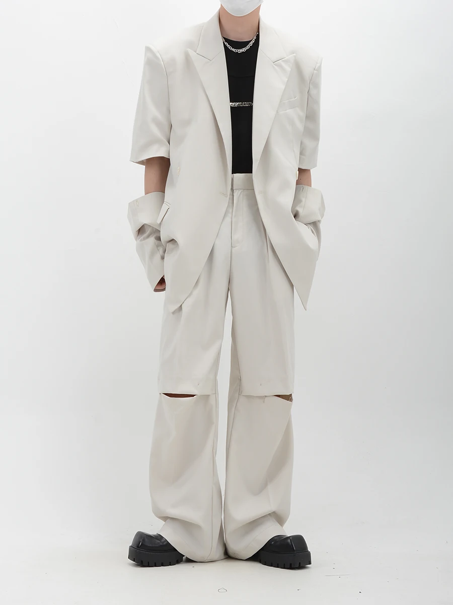 Avant-Garde Style Pants Deconstructed shoulder-padded Short Sleeve Suit Jacket With Removable Cuff Suit Pants