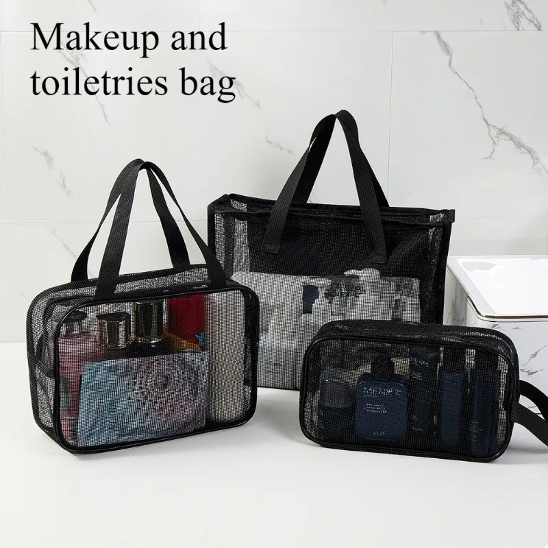 Large capacity mesh breathable makeup bag handheld drainage bathroom fitness shower pouch
