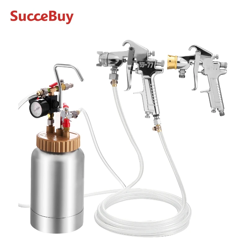 SucceBuy Serbatoio a Pressione per Vernice Spray 2 L con Pistole a Spruzzo Central Pneumatic φ1.8mm + φ3mm (Due Pistole)