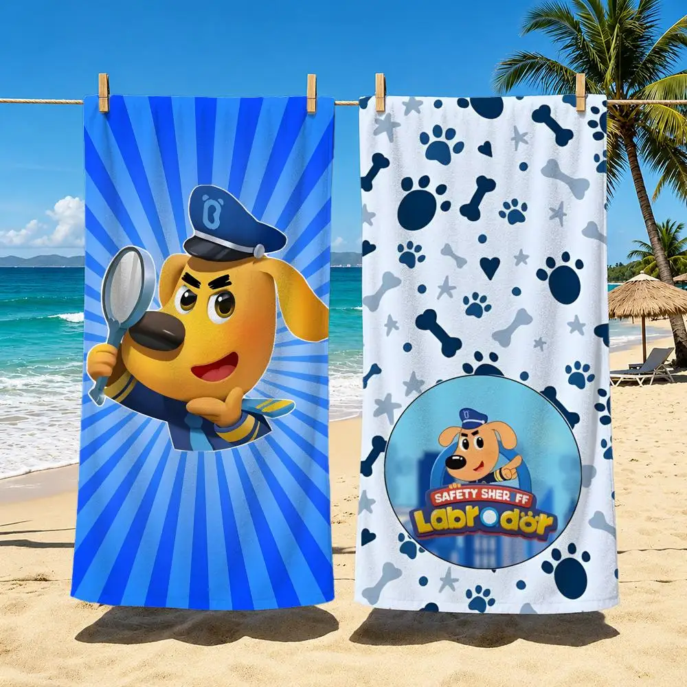 Cartoon Safety S-Sheriff Labrador Towel Towel beach towel, quick drying absorbent bath towel for Swim,Gym,Camping,Outdoor hot
