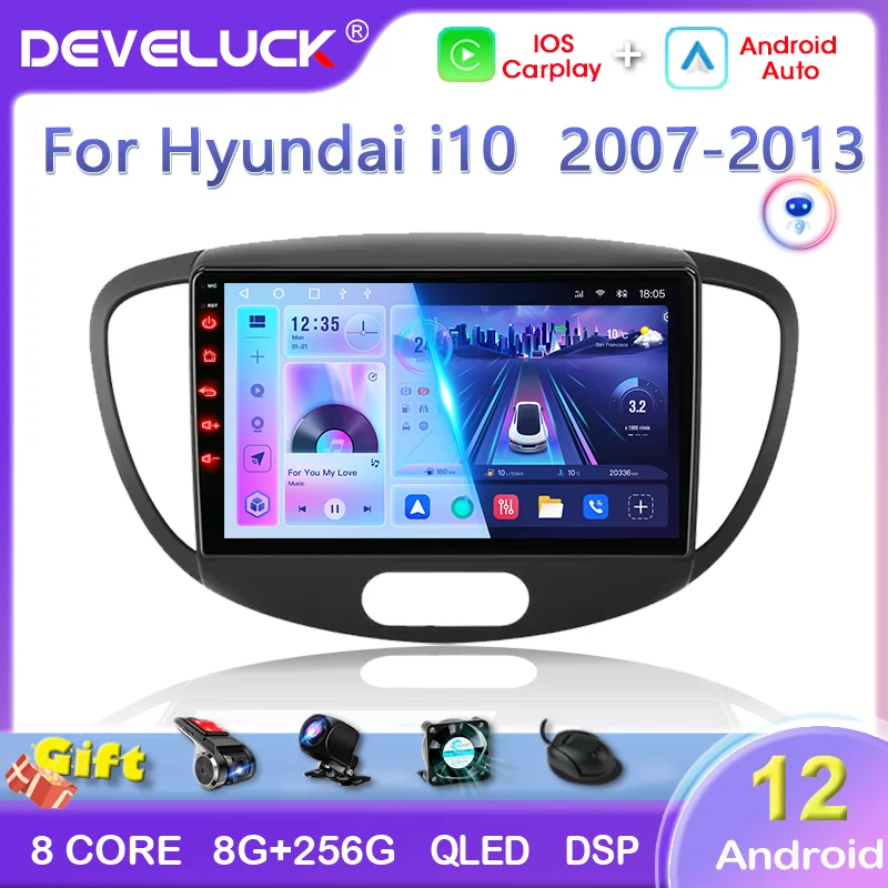 Android 12 Carplay Auto 4G Car Radio For Hyundai i10 2007-2013 2 Din Stereo Multimedia Video Player GPS Navigation Head Unit DVD