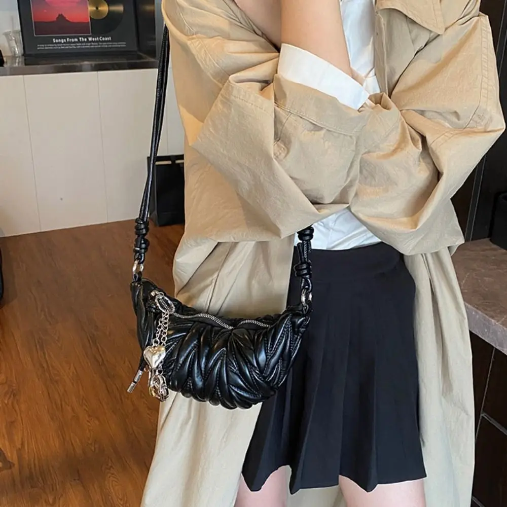 حقيبة كروس بسيطة حقيبة كتف كرواسون بني حزمة صغيرة من البولي يوريثان حقيبة زلابية على الطراز الكوري بلون سادة حقائب يد على طراز فاسق للفتيات #3