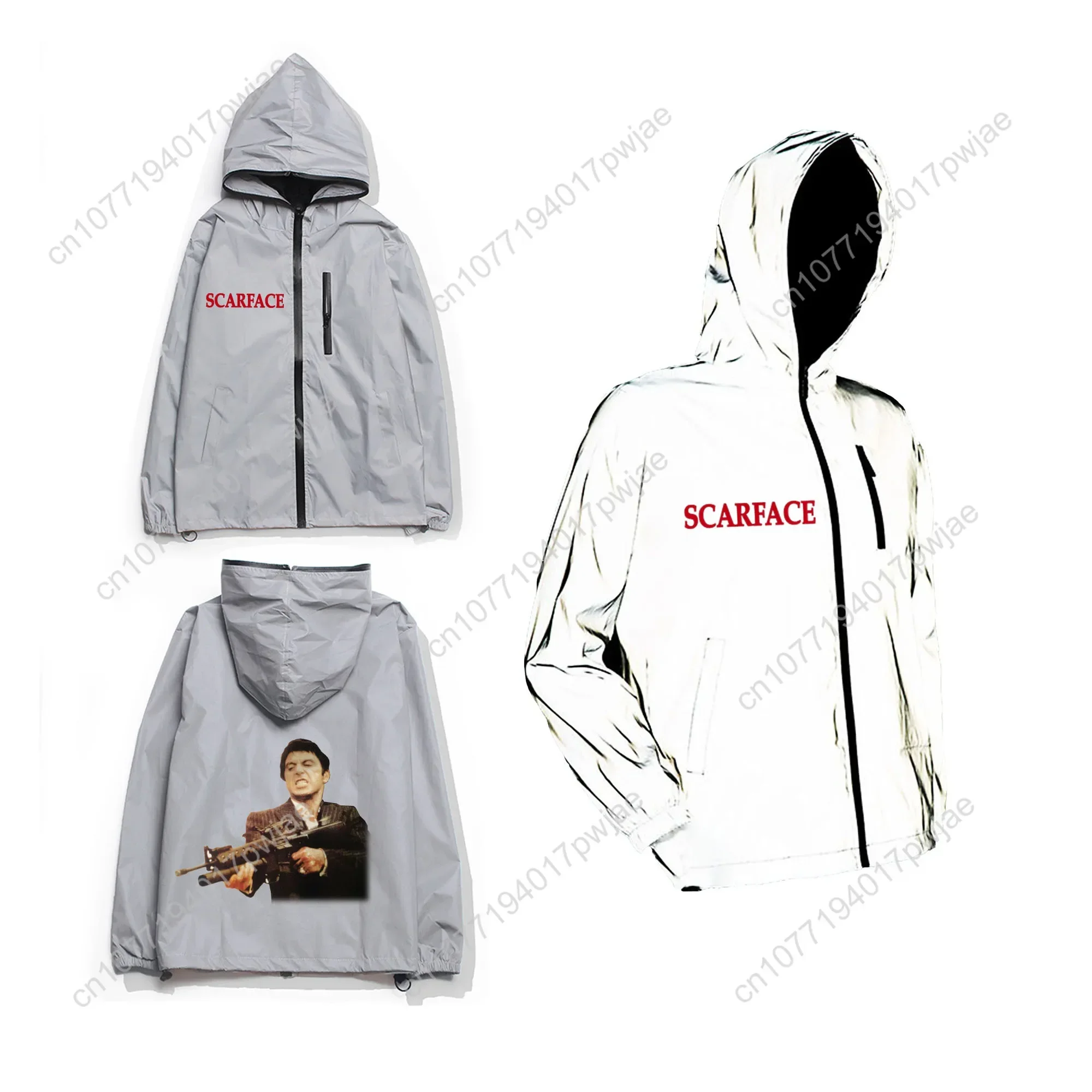 Scarface Shorts Hot Movie Tony Montana Reflective Jacket Mens Women Coat Hooded Windbreaker Run Pocket Jackets Customized Hoodie