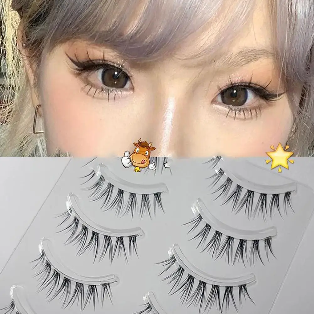 Pestañas postizas de girasol de estilo tailandés, maquillaje de fibra transparente, tallo Natural, Z0A6, 5 pares