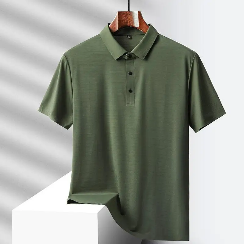 

Summer Ice Silk Short Sleeve Shirt Men's Business Quick Dry Thin Breathable Seamless Shirt Style Loose Fit Customiz...
