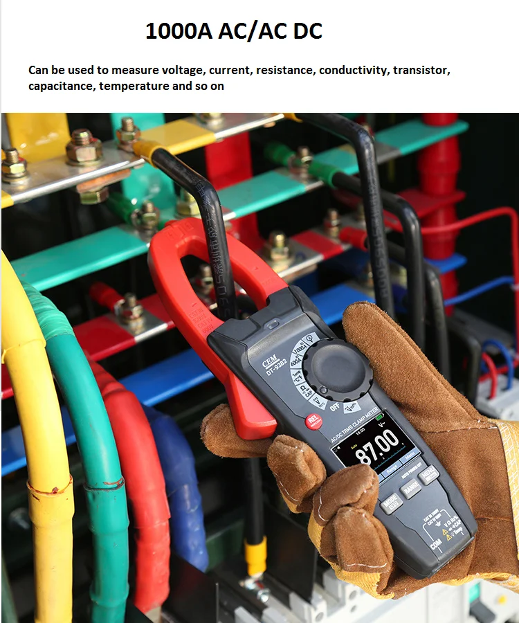 Picture 7: CEM True-RMS Clamp Meter with Flexible 3000A Current Probe Measures 1000A AC/DC Current Capacitance Resistance Temperature Diode