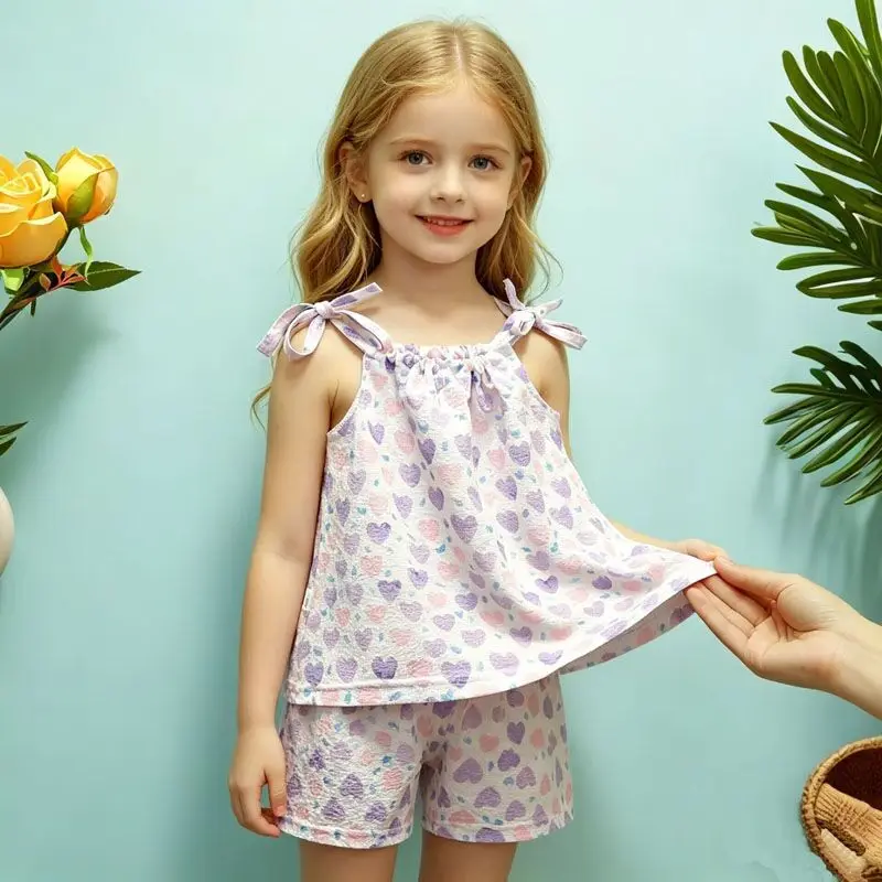 Children's set, girls' summer new Korean version floral camisole top+shorts two-piece casual set, 0-6 years old