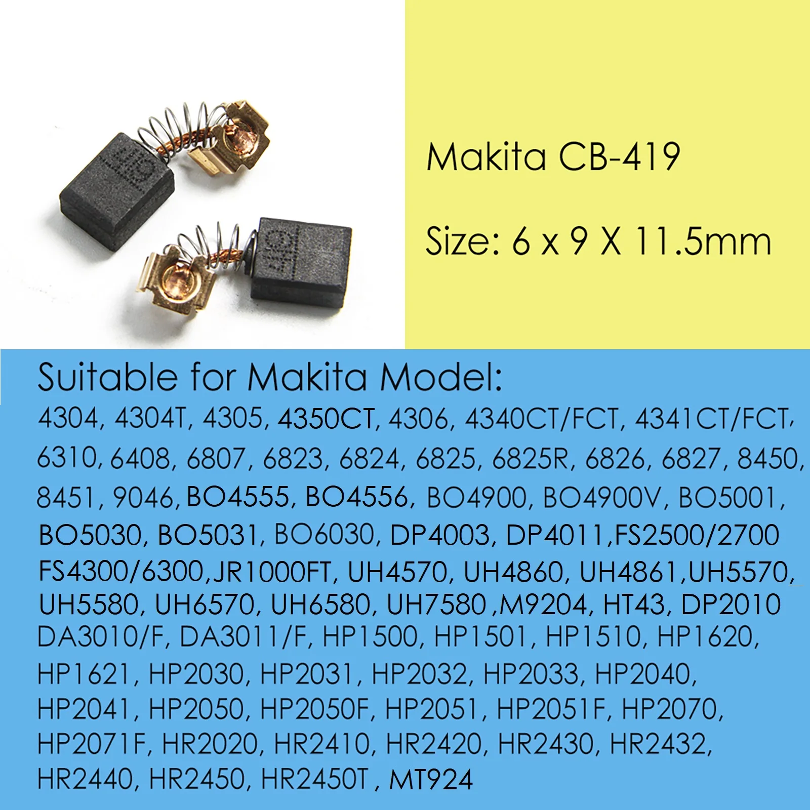 マキタ-電動モーター用カーボンブラシ,cb419用カーボンスペアパーツ,6x9x11.5mm,cb406,cb407,cb418