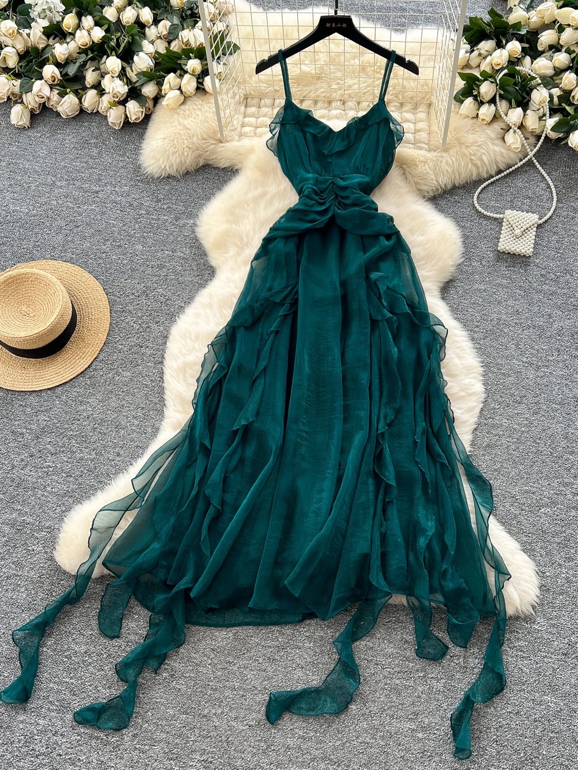 

French Holiday Backless Beach Long Dress Women Summer Sleeveless Spaghetti Stra Chiffon Vestiods Evening Party Birthday Dresses