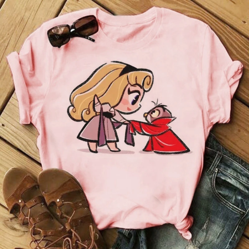 

Princess and Little Cute Pet Graphic Printing Summer Luxury Brand Cotton Men's and Women's T-Shirts Short Sleeves Street