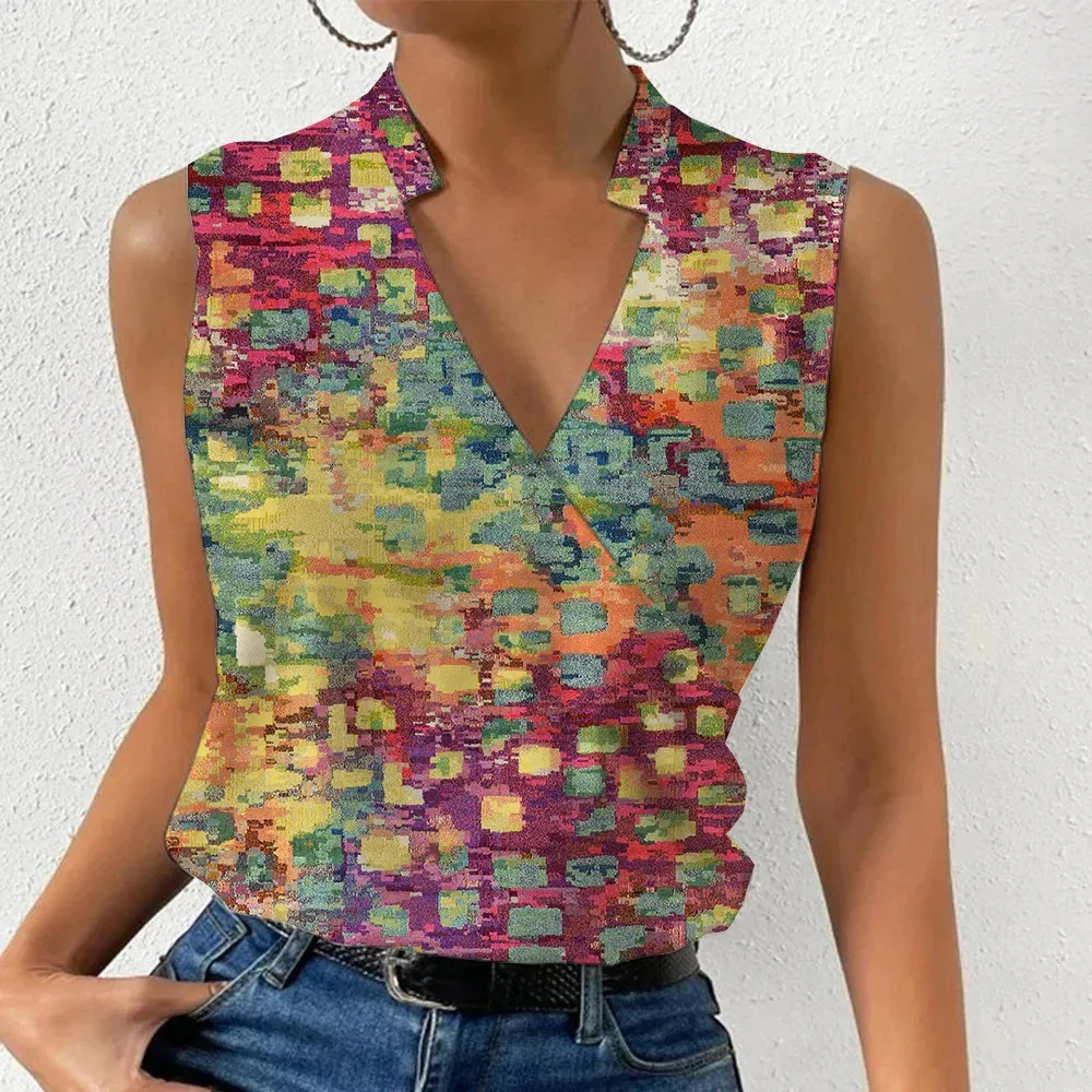 Women Blouses Sexy Flowers Print Ladies Shirts And Tops 2024 Summer Fashion Sleeveless Blouse Ladies Clothes Mujer De Moda