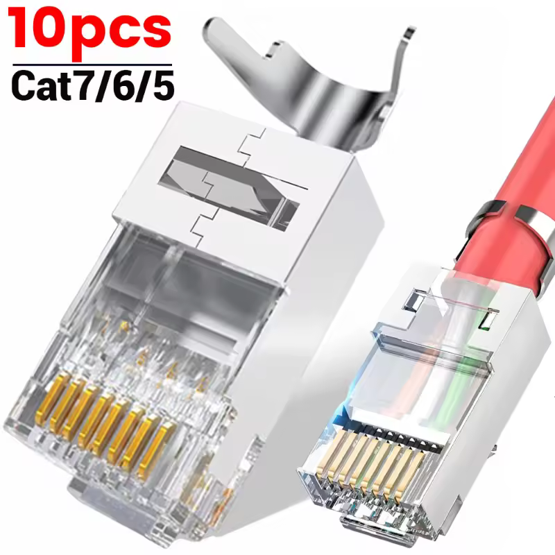 Cat7 rj45 לעבור דרך מחברים מתכת מגן rj45 cat7 cat6 cat5 קצוות ftp 8p8c רשת מודולרי