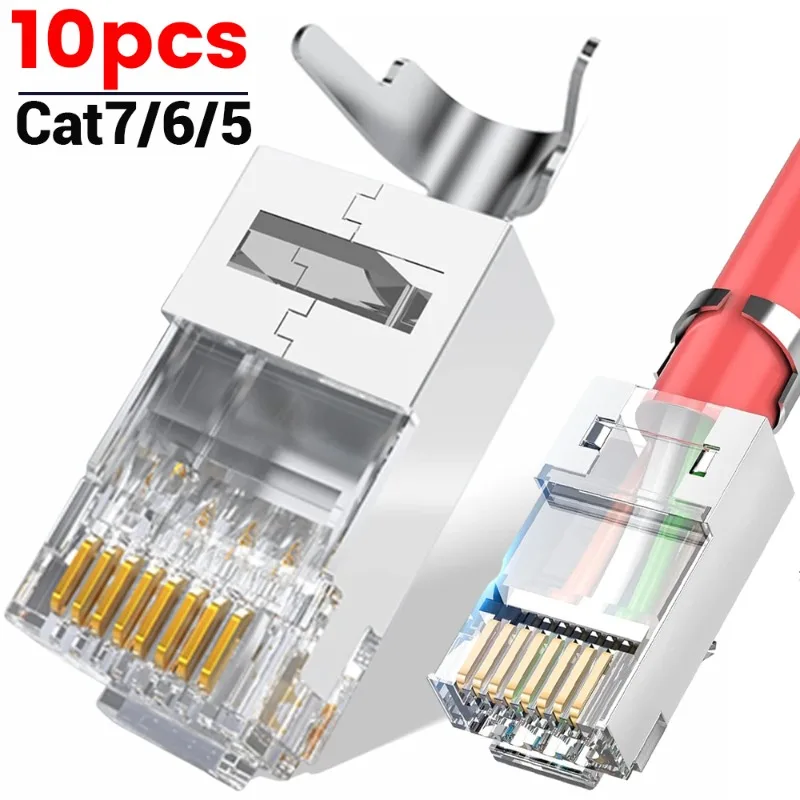 Cat7 RJ45 Pass Through Connectors Metal Shielded RJ45 Cat7 Cat6 Cat5 Ends FTP 8P8C Modular Network Plug Connector Adapters