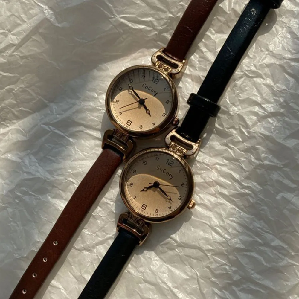 Relojes de cuarzo de esfera redonda de alta gama Retro para mujer, relojes de pulsera con correa de cuero PU, moda Simple, temperamento, reloj para niñas, regalos