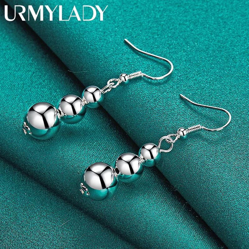 URMYLADY 925 Sterling Silver Three Ball Earrings For Women Wedding Party Fashion Jewelry
