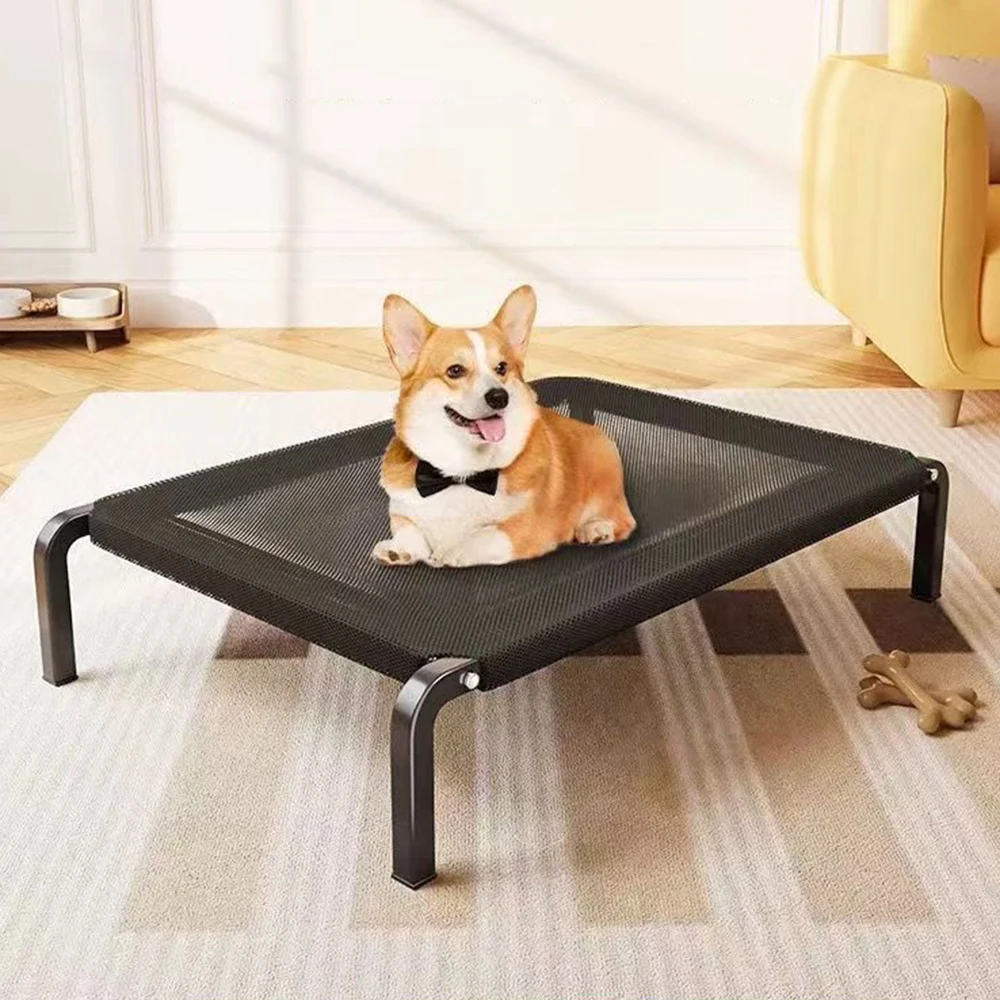 Outdoor Camping Dog Fence - เตียงนอนสุนัขระบายอากาศได้ดี สำหรับฤดูร้อน ใช้สำหรับตั้งแคมป์ เหมาะสำหรับสุนัขขนาดใหญ่ ยกสูงจากพื้น พร้อมเบาะรองนอนแบบถอดซักได้