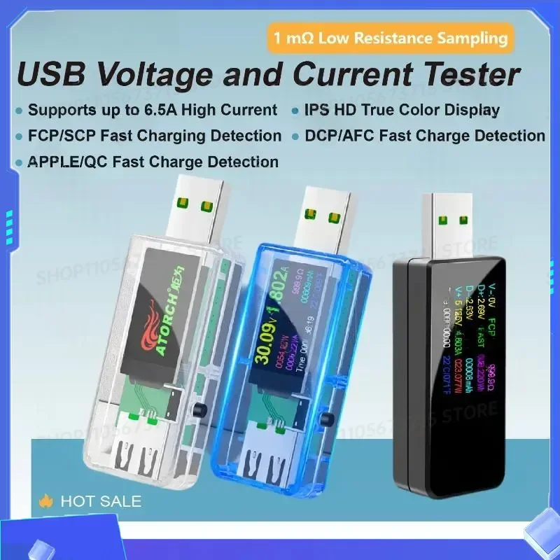 for USB Charger Tester 6.5A Low Resistance 1mOhm Sampling QC FCP SCP DCP AFC Apple Fast Charge Detector Voltage Current Meter