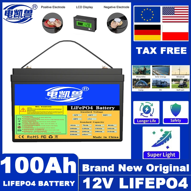 

12.8V 100AH 160AH 200AH 300AH 320AH 24V 100AH 150AH LiFePO4 Battery 12V 24V Lithium Iron Phosphate rechargeable Batteries no tax