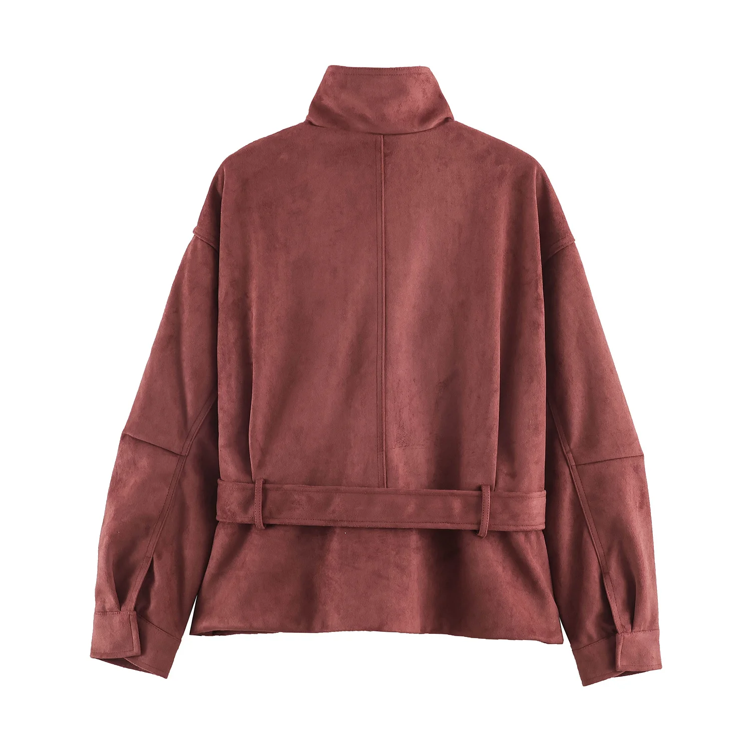 Women Vintage Belt Coat Elegant Commute Faux Suede Jacket Coat New 2026 Fall Winter Chic Street Style Stand-Collar Coat Pink Hot 6