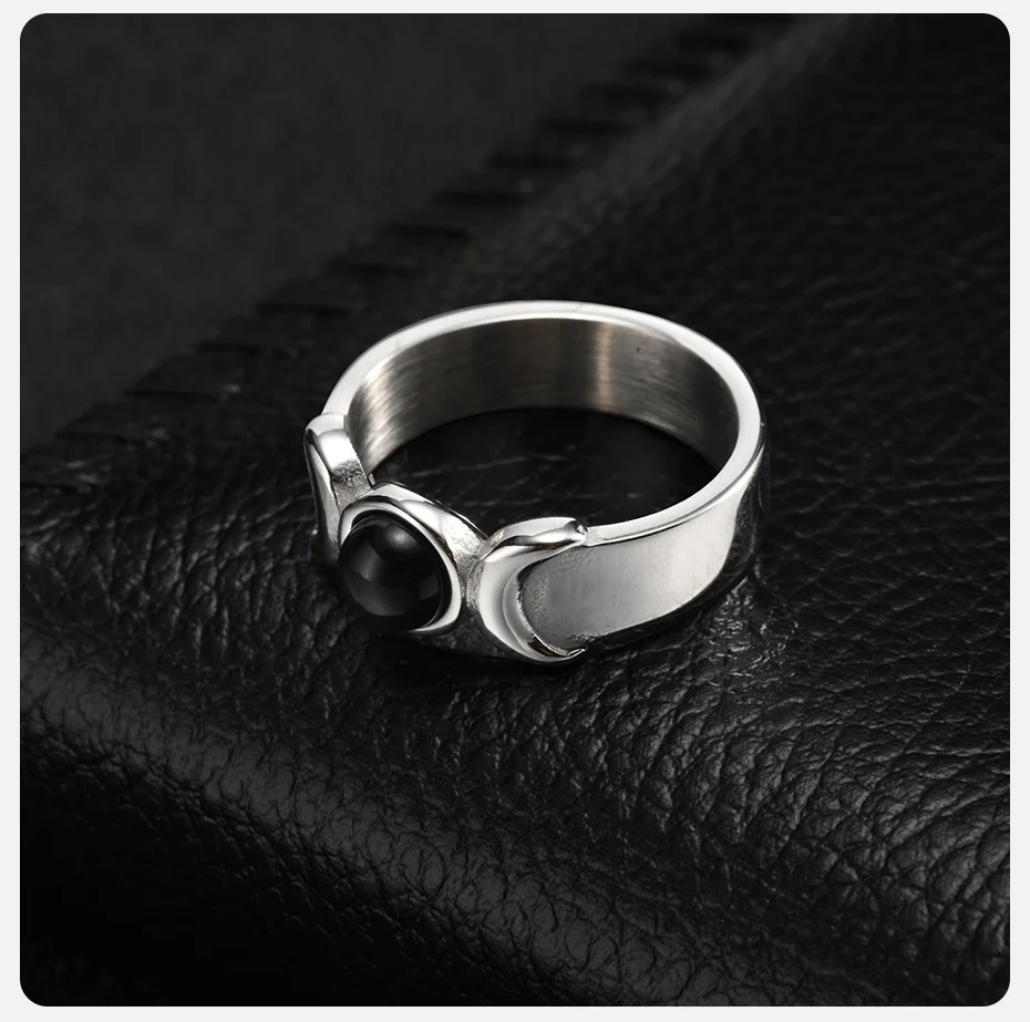 Vnox Dreifachmond-Göttinnenring für Männer, Edelstahl, Schwarzer Onyx, Wicca-Pagener-Amulett-Ring, Retro-Schmuckgeschenk, Größe 7-12 – Detail 6