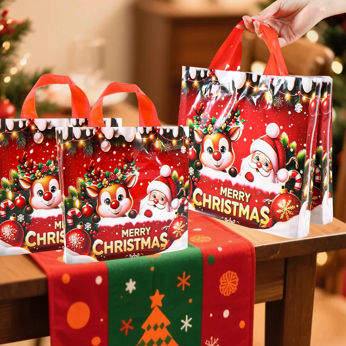 6 Stück Frohe Weihnachten Geschenktüten Santa-Elch-Tragetaschen Navidad Natal Weihnachtsdekoration für Zuhause 2026 Neujahrsgeschenk-Verpackungstaschen – Detail 5