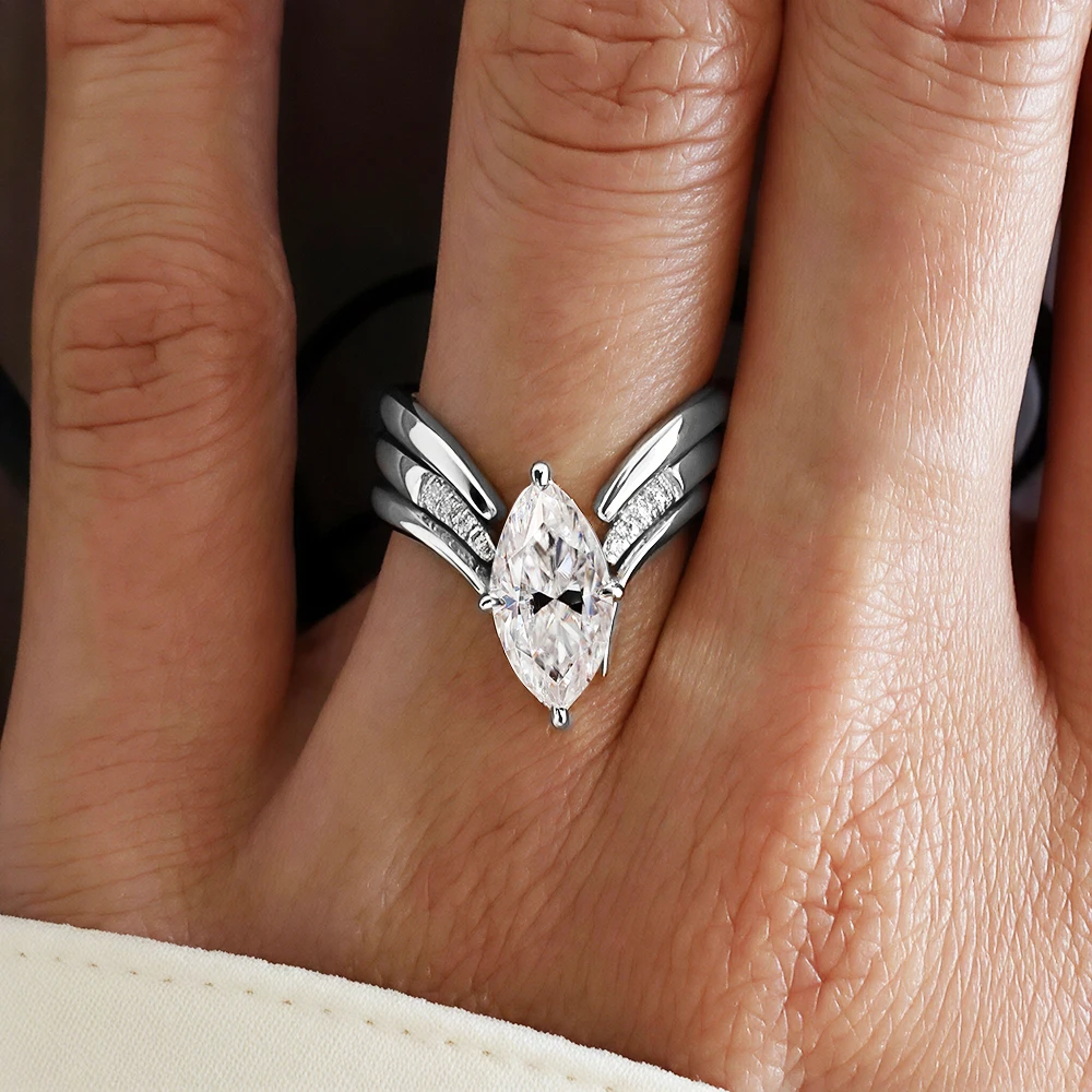 BXINY Marquise Cut Moissanite Ring Set S925 Zilveren Plaat 18K Goud voor Vrouwen GRA Gecertificeerde Lab Diamond Wedding Band geschenken Sieraden