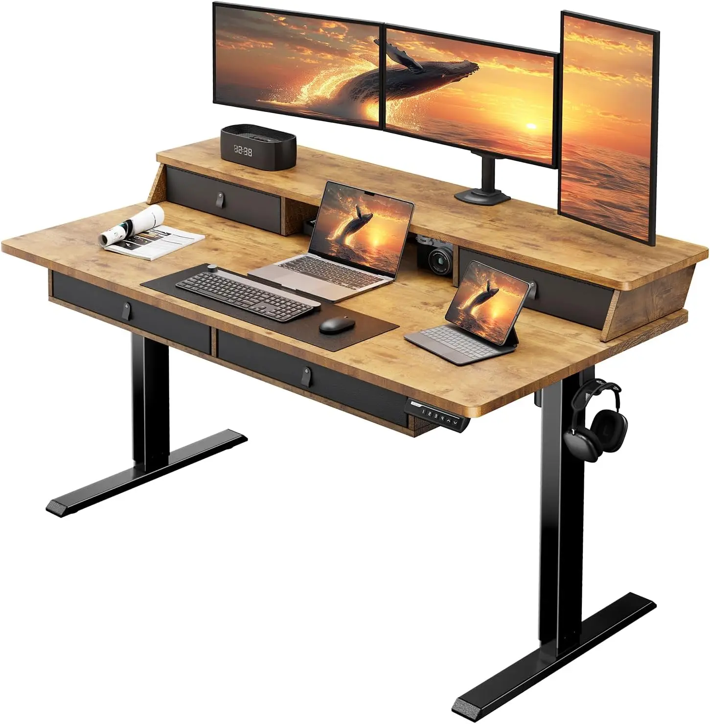 ErGear Standing Desk with Drawers, 55 x 30 Inches Height Adjustable Desk with Storage, Electric Sit Stand Desk, 4 Memory Preset