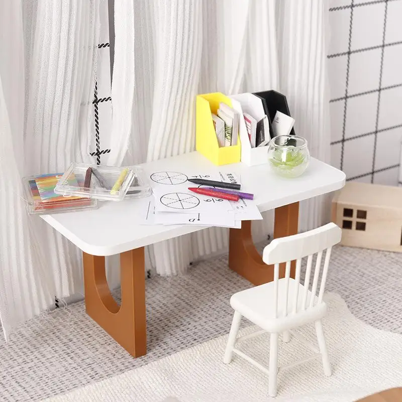 Miniature Desk Tea Table for Dollhouse Furniture Set 112 Simulation Model for DIY Handmade Kids Mini House Living Room Decor