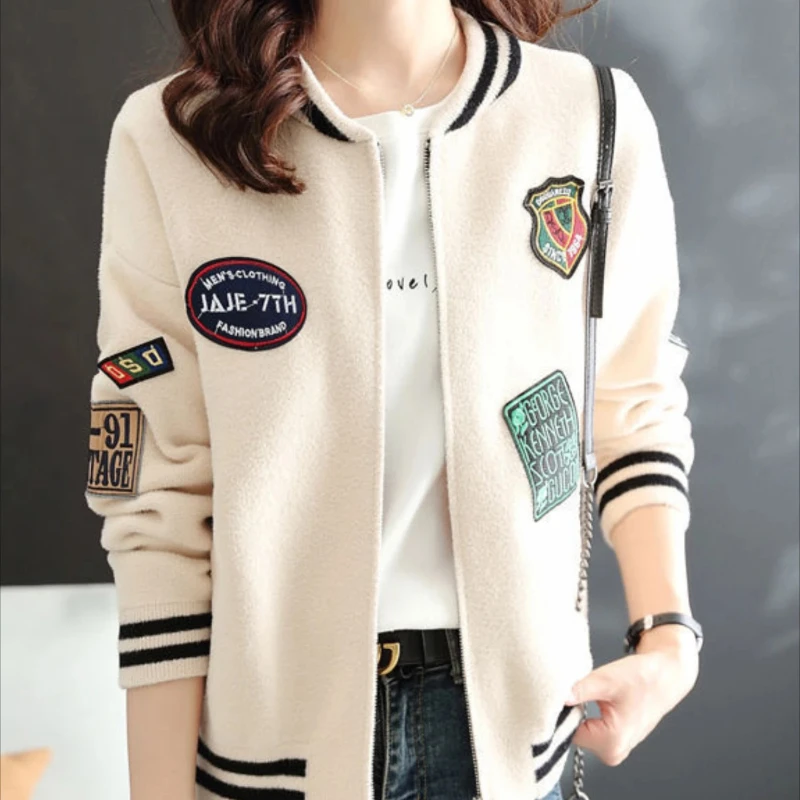 Women's Bomber Jackets Short Spring Autumn Loose Female Baseball Aviator Coats Lined Offer Modern Korean Reviews Clothes Elegant