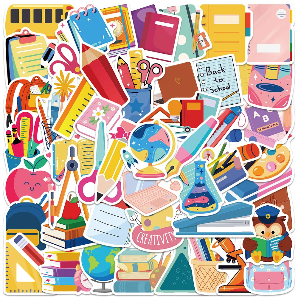 

10/30/50PCS Back to school sticker cartoon Funny doodle Waterproof Decal Kids Toy Gift for Water Cup Scooter Stationery Box
