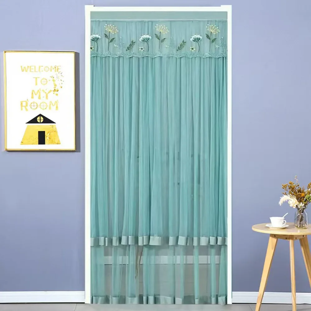 Double Layer Lace Embroidered Door Curtain Breathable Mesh Punching Free Entrance Curtain Self-adhesive Anti-mosquito