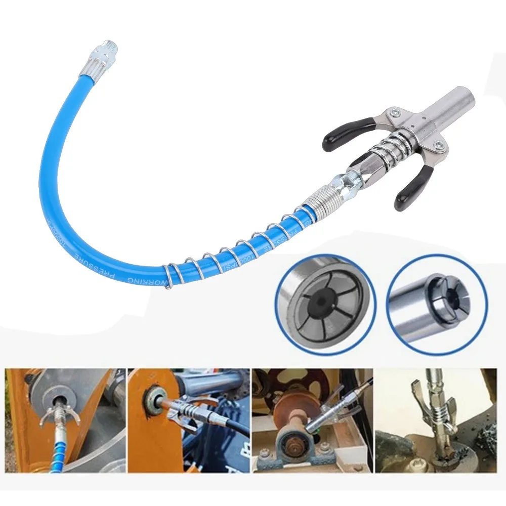 Galvanized Alloy Steel Grease Gun Coupler 12000 PSI 30cm Spring Tube Grease Gun Fitting 1/8in NPT Universal