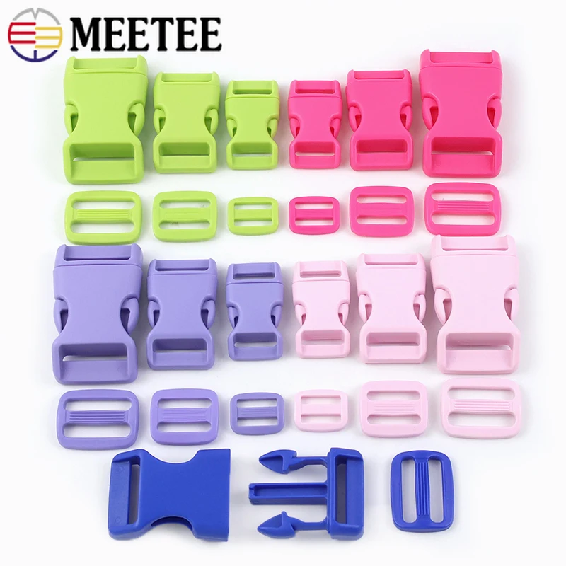 

10/20Sets Meetee 15/20/25mm Colorful Plastic Release Buckles for Bags Strap Pet Collar Adjust Tri-Glide Slider Clasp Accessories