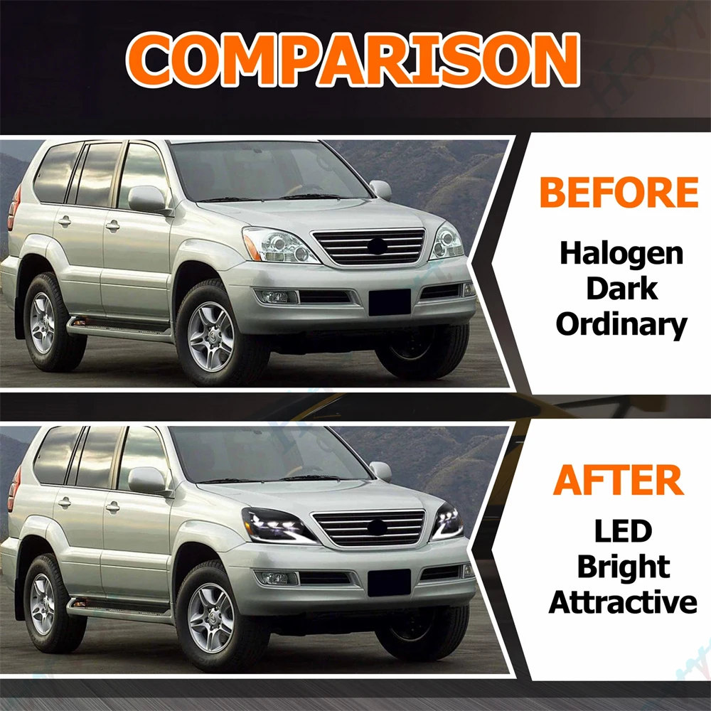Pair LED Headlights For 2003 2004 2005 2006 2007 2008 2009 Lexus GX470 Headlamps LED Front Lamps Lights Turn Signal DRL Assembly view 2