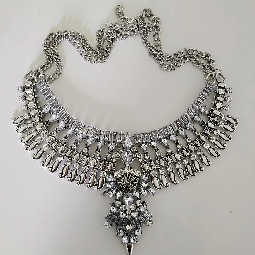 2024 New Indian Statement Silver Plated Vintage Necklace Women Fashion Boho Ethnic Large Collar Big Bib Necklace Jewelry