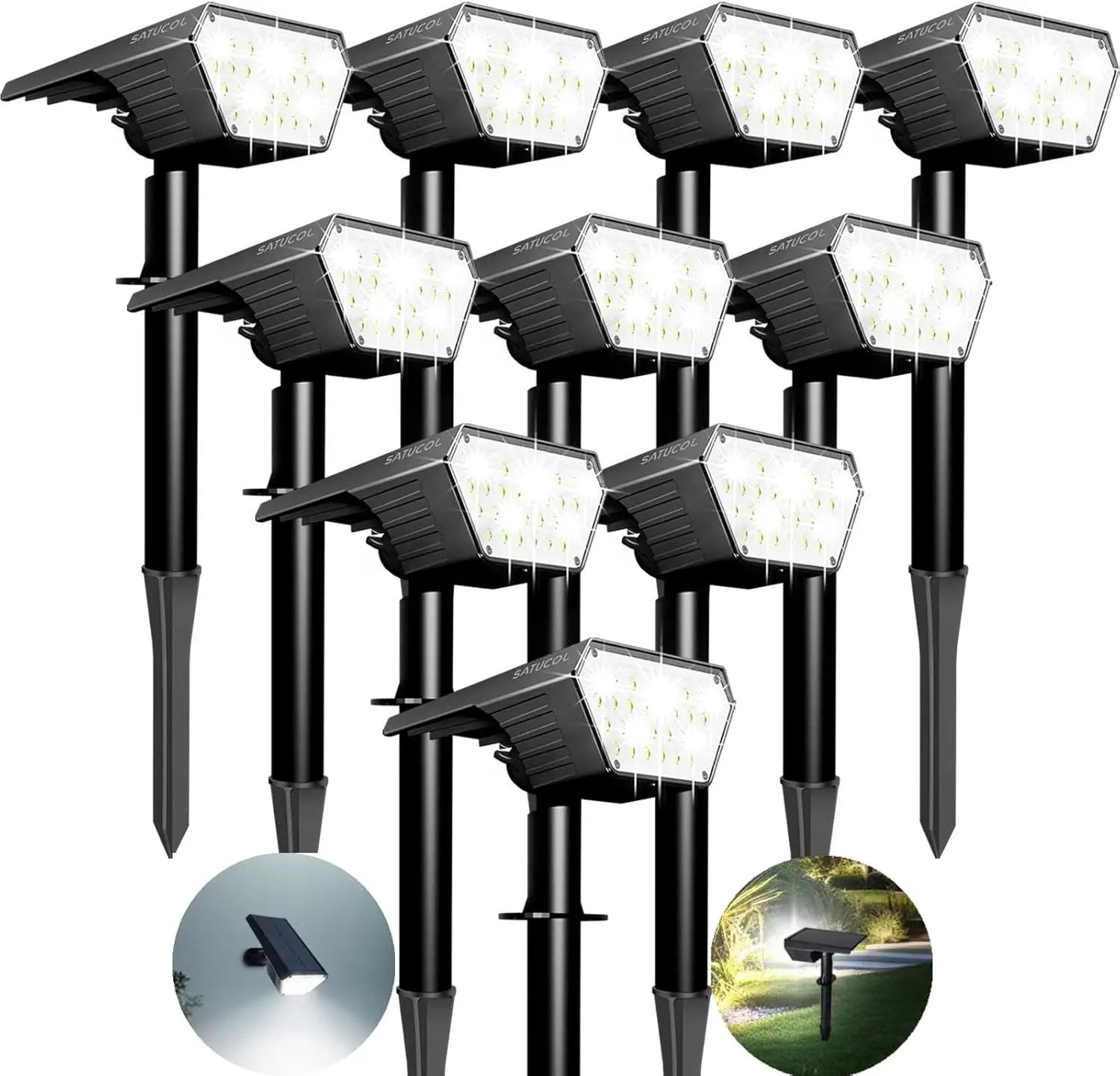 10pack Solar Spot Lights Outdoor,Auto On/Off Solar Lights Outdoor Waterproof IP65, Solar Powered Outdoor Landscape Lighting