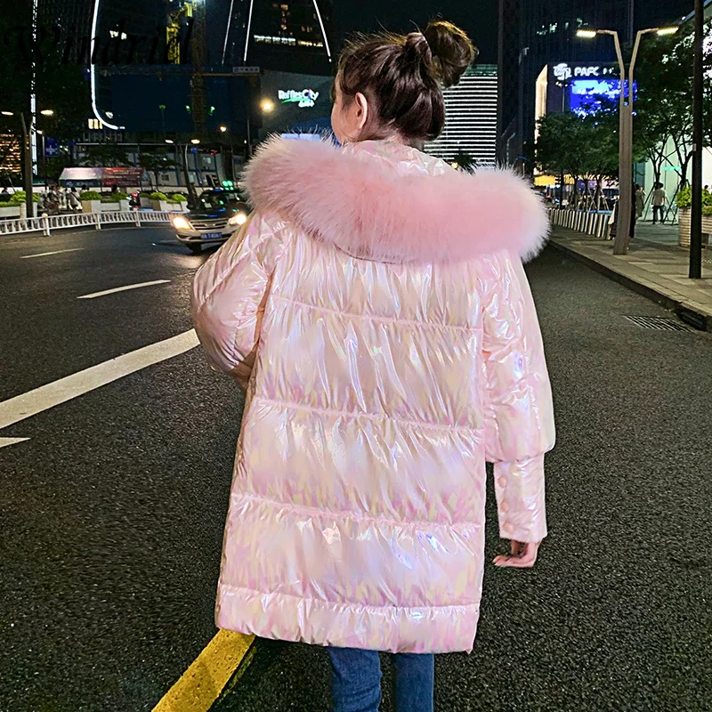 Female Jacket Coat High Street Women Winter Long Jacket Bright Waterproof Warm Parka Loose Stylish Padded Clothing Windriel