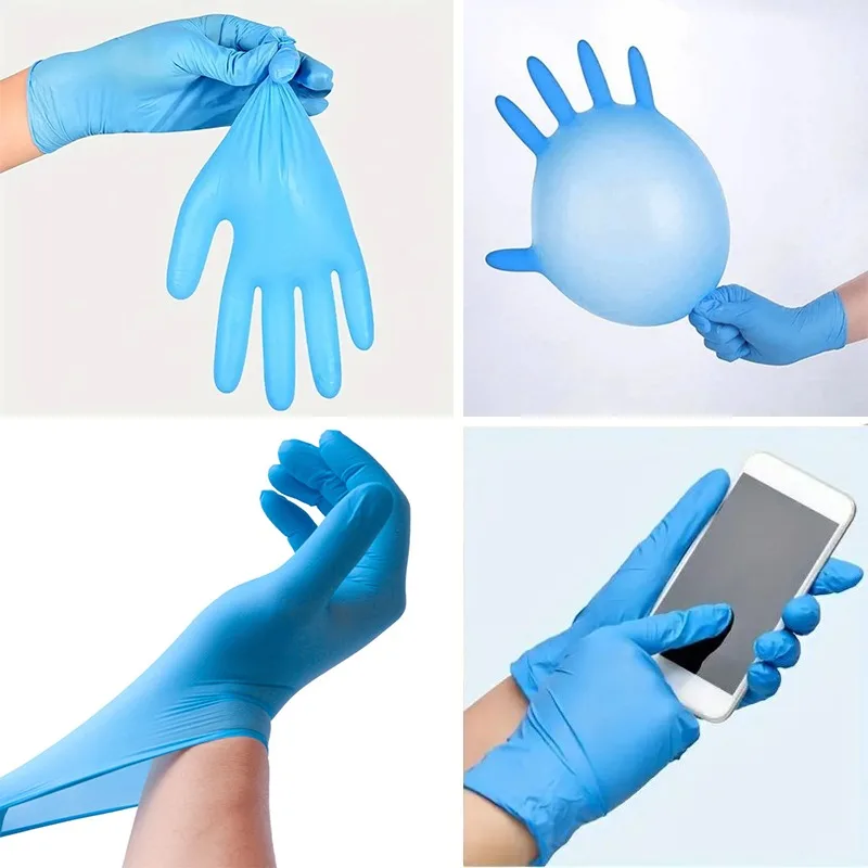 Disposable Blue Nitrile Gloves for Household Cleaning Kitchen Cooking Hair Dyeing Tattoo Painting DIY Waterproof Oil Resistant