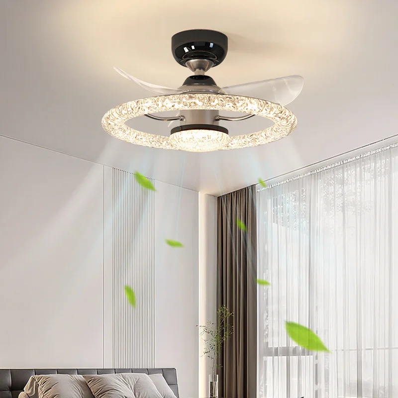 Invisible Ceiling Fan Lamps Household Decoration Light Luxury High-end Living Dining Room Ice Cracked Ceiling Fan Lights Decor